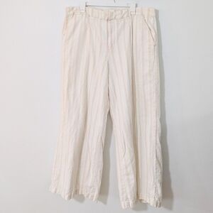 American Eagle High Rise Trouser Striped Wide Leg Linen Blend White Beige 18